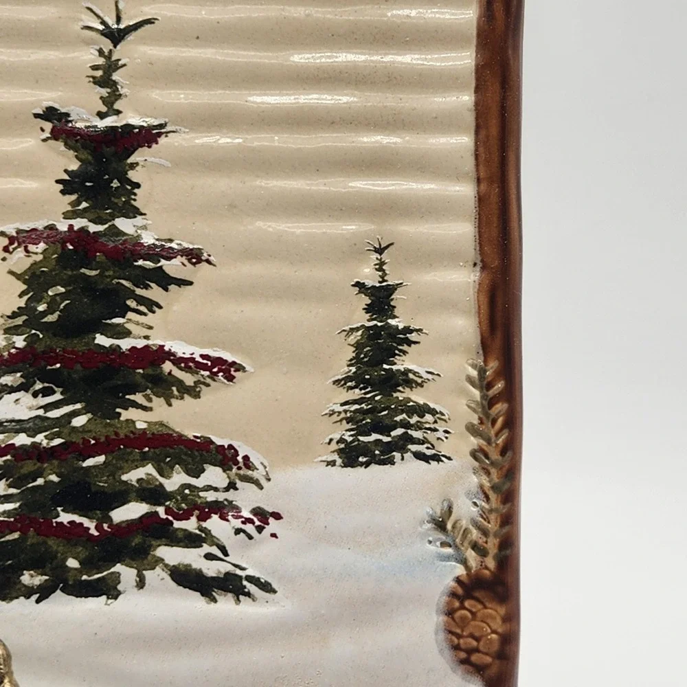 St Nicholas Sq Snow Valley Ceramic Pine Tree Wall Tile Trivet Cottagecore Disc